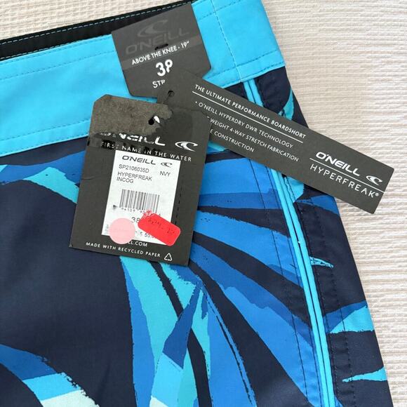 O’Neill Hyperfreak Board Shorts Men’s 38 NWT Palm Leaf Swim Trunks Blue Navy - Picture 4 of 6
